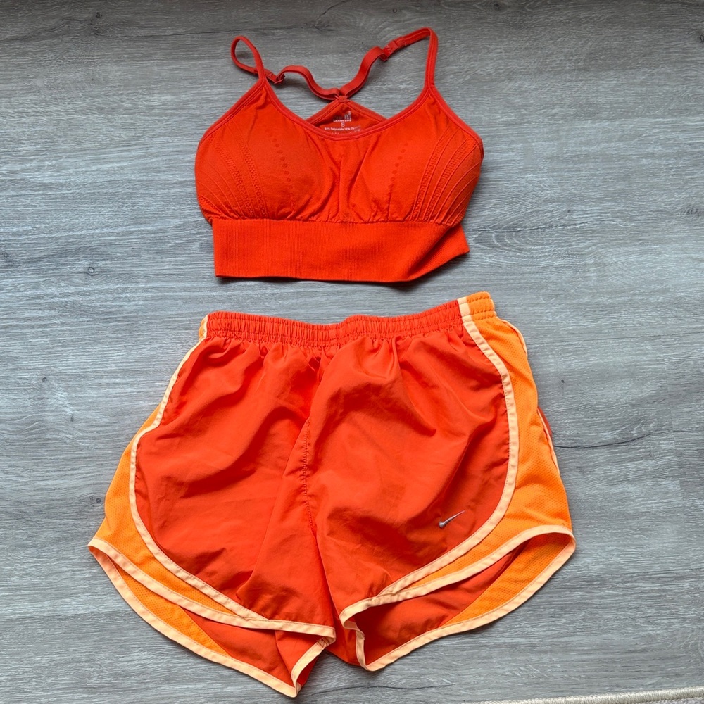 Vibrant Orange Sports Bra and Shorts
